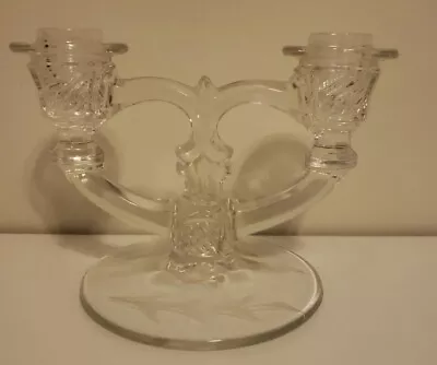 Vintage Art Deco Glass Candle Stick Holder With Etched Foot Base  • $19.98