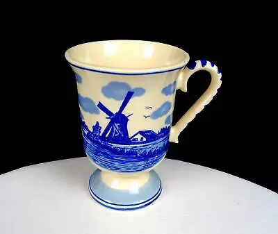 DA Delft Porcelain Blue Windmill Floral Pattern 4 1/2  Footed Mug 1980s • $32.46