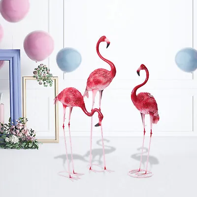 2-3PC Large Flamingo Statues Metal Indoor Outdoor Pond Garden Ornament Sculpture • £32