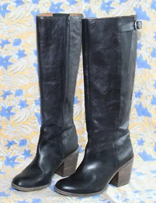 $64.97 • Buy Lucky Brand Orman Black Leather Tall Knee High Block Heel Boots Women's 8/8.5