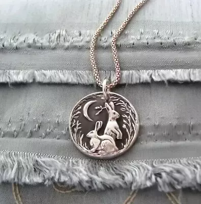 Vintage Engraved Moon Rabbit Pendant Necklace Easter Fashion Round Men Women New • $13.98
