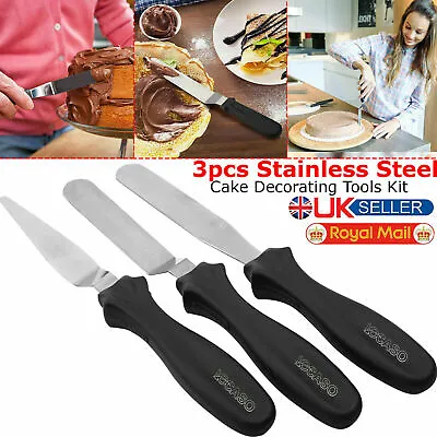 3pcs Stainless Steel Spatula Palette Knife Set Cake Decorating Smooth Tools Kit • £3.45