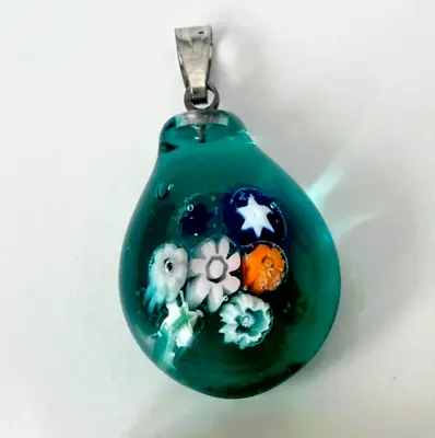 Murano Glass Handcrafted Millefiori Green Pendant & 925 Sterling Silver Necklace • $24.90