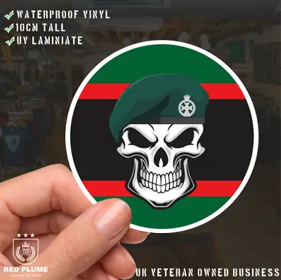 Skull With Royal Green Jackets (RGJ) Beret TRF Vinyl Sticker - 10cm • £3.90