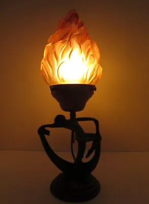 Art Deco Scarf Dancer Lady Lamp W/ Vtg. Amber Flame Glass Shade • $169
