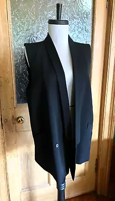 Zara Woman Studio Black 100% Wool Hip Length Waistcoat Sleeveless Jacket M 10 12 • £14.99