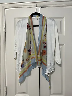 Anthropologie Moth Scarf Print Knit Cardigan In White Size S • $45