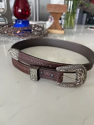 Brown Vogt Leather Mens Western Belt Size 32 And Vogt Sterling Silver Buckle • $500