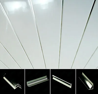 £1.69 • Buy Gloss Bathroom Wall Panels White Ceiling Cladding PVC Ceiling Panels Chrome Line