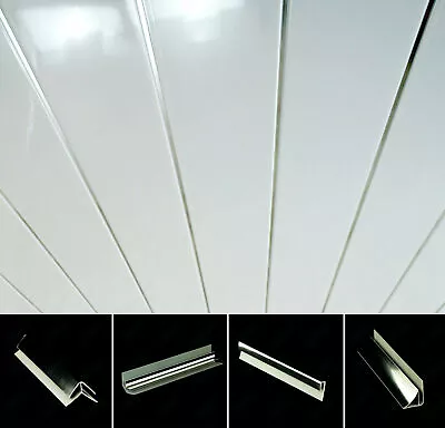 £1.69 • Buy Gloss Bathroom Wall Panels White Ceiling Cladding PVC Ceiling Panels Chrome Line