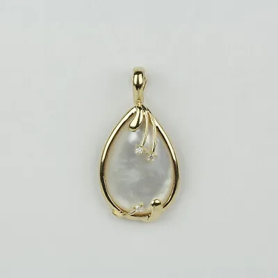 14k Yellow Gold Mabe Pearl Diamond Teardrop Enhancer Pendant • $349