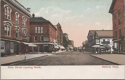 Postcard Main Street Looking North Milford MA  • $20.04