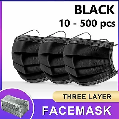 Disposable 3 Layer Surgical Face Mask-Black Use And Throw Mask 200 Pieces • $29.92
