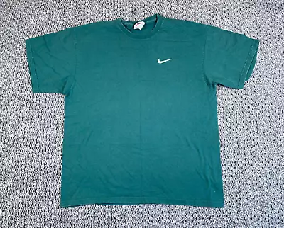 VTG Nike Swoosh T-Shirt Adult Large Green USA Made 90s White Tag Embroidered • $25