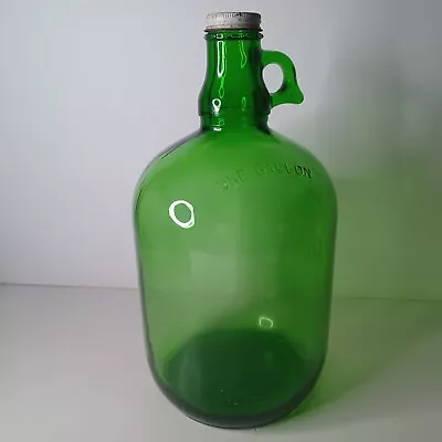 Green Glass One Gallon Bottle 7 Up Vintage Metal Lid Cap Finger Loop Handle • $29.95