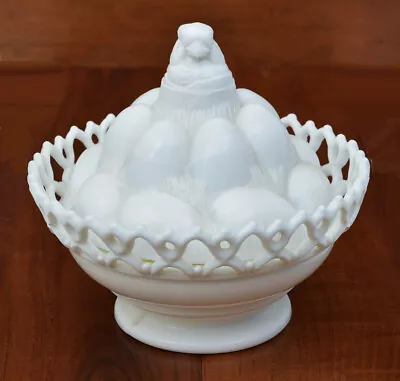 Antique Atterbury Milk Glass Chick And Eggs On The Nest Circa 1889 • $32