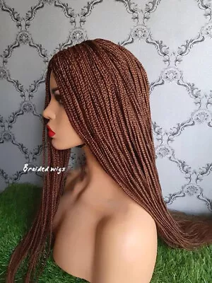 Black Women's Long Brown Synthetic Hair Afro Braided Wig Micro Twist Braids Wigs • $33.24