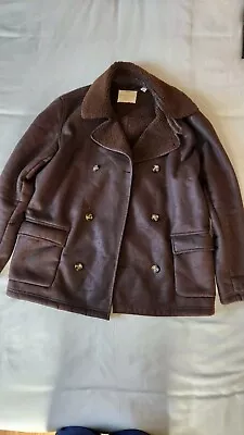 Original Weatherproof Vintage Men's Double Breasted Shearling Pea Coat Brown XL • $74