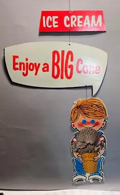 VTG Eat It All  Enjoy A Cone  Ice Cream Cone Display Mobile  Shop/Cave 1960s • $79.95