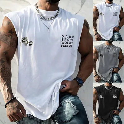 Mens Print Sport Vest Tank Tops Summer Gym Muscle Fitness Bodybuilding T Shirt • £2.69