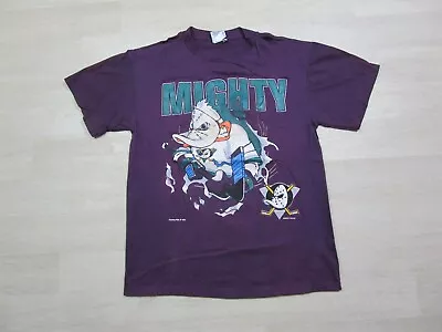 Vintage 90’s Nutmeg Mills Mighty Ducks NHL Purple T Shirt Men’s Size Large USA • $36.78