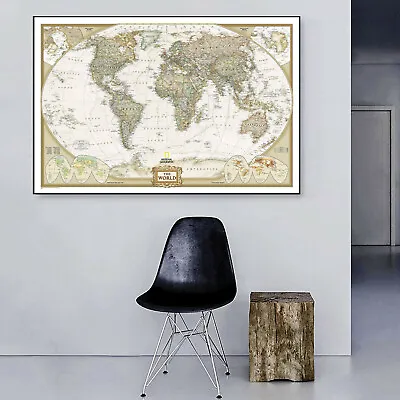 $42.50 • Buy Vintage World Map Stretched Framed Canvas Detailed Australia Waterproof Map Wall