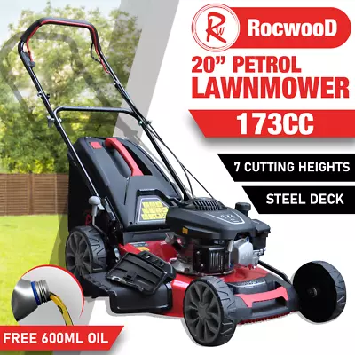 Petrol Lawnmower Self Propelled RocwooD 173cc 20  Mower Mulching Plus FREE Oil • £269.99