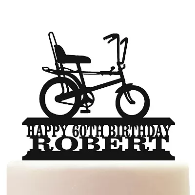 Personalised Acrylic Vintage 70s Chopper Bicycle Cake Topper Decoration • £10.75