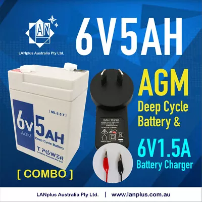 NEW 6V 5AH SLA Battery 6 Volt High Rate & 6v 1.5A Battery Charger / Power Supply • $29.99