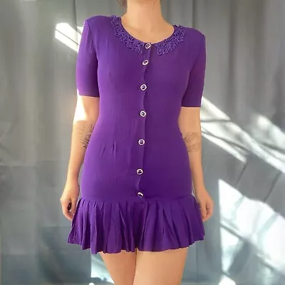 Vintage 80s Purple Button Mini Dress • $30