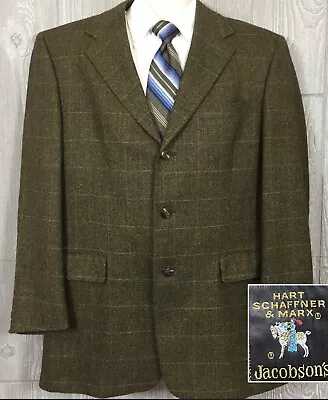 Hart Schaffner Marx Mens Brown Wool Windowpane Blazer Sportcoat 40R (t13) • $35