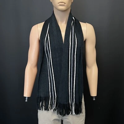 £9.95 • Buy Mens Blue Striped Cashmere Feel Scarf Fringe Rectangular Classic Smart Trendy