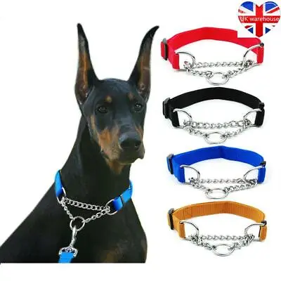 1x Strong Training Dog Collar Adjustable Semi Half Choke Choker Chain Nylon • £6.31