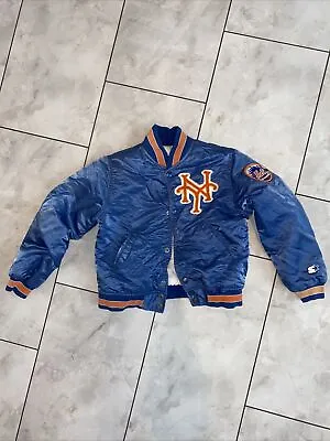 Vintage New York Mets Starter Satin Jacket  Blue Embroidered MLB Youth Small • $50