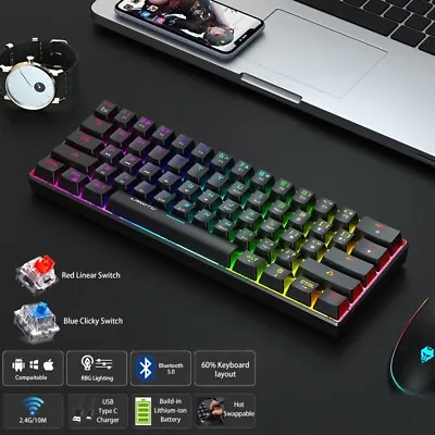 $55.95 • Buy G1000 RGB 60% Layout  Wireless Mechanical Gaming Keyboard Bluetooth/USB Type-C