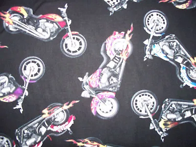 Hog Harley Motorcycles Chopper Flame Cotton Fabric Bthy • $6.25