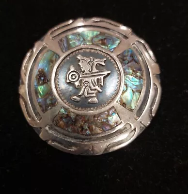Vintage Signed Mexico Sterling Silver & Abalone Inlay Brooch Pin Pendant - 1.75  • $16.88