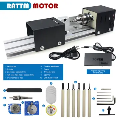 Mini Wood Lathe Machine DIY Woodworking Lathe Beads Grinding Polishing Tools Kit • $85