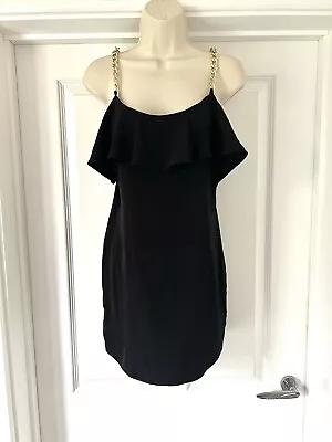 $22.57 • Buy Vintage Jane Norman Y2K 90s Black Slip Mini Dress Gold Chain Strap Rave Party