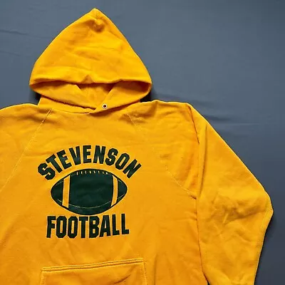 Vintage Football Hoodie Mens L Yellow Sweatshirt Stevenson University Mustangs • $24.99