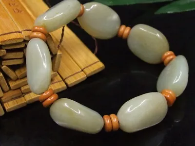 Antique Chinese Nephrite Celadon-Hetian OLD Jade 7-PIC Bracelet Qing Dynasty1 • $49.99