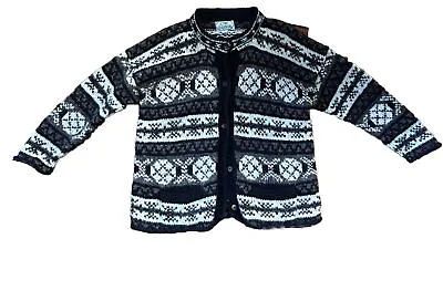 Ethnic Creations  Thick Handmade Nepal Wool Sweater Jacket Chunky L XL Brown Blk • $45