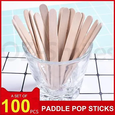 100 X Wooden Craft Stick Paddle Pop Sticks Coffee Tea Ice Cream 11.5 X 1cm • $4.25