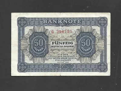 50 Deutsche  Pfennig Very Fine Banknote From East-germany 1948  Pick-8 • £8.44