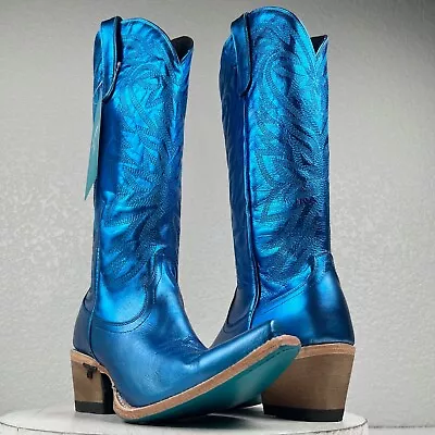 Lane SMOKESHOW Blue Cowboy Boots Womens 7 Leather Western Style Snip Toe Tall • $215