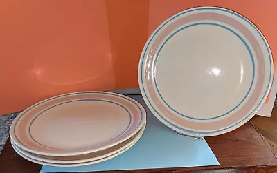 4 McCoy Vintage Dinner Plates Pink And Blue Stripes 10” • $48.88