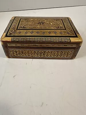 Egyptian Marquetry Wood Trinket Box Inlaid Mother Of Pearl Hinged Lid Jewelry • $15