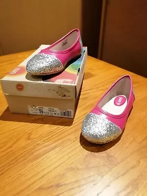 Umi Leola Pink Leather Glittery Silver Flat Shoes.  UK 11 EU 29. • £7.99