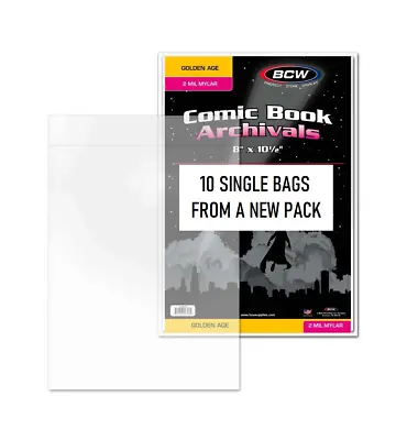(10 Single Bags) BCW Golden Age Comic Book Mylar Bags Sleeves 2 Mil Archivals • $7.49