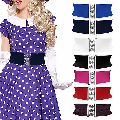 Women's 3 Inch Wide Clasp Buckle Waist Elastic Cinch Waspie Dress Belt Size 6-32 • £8.99